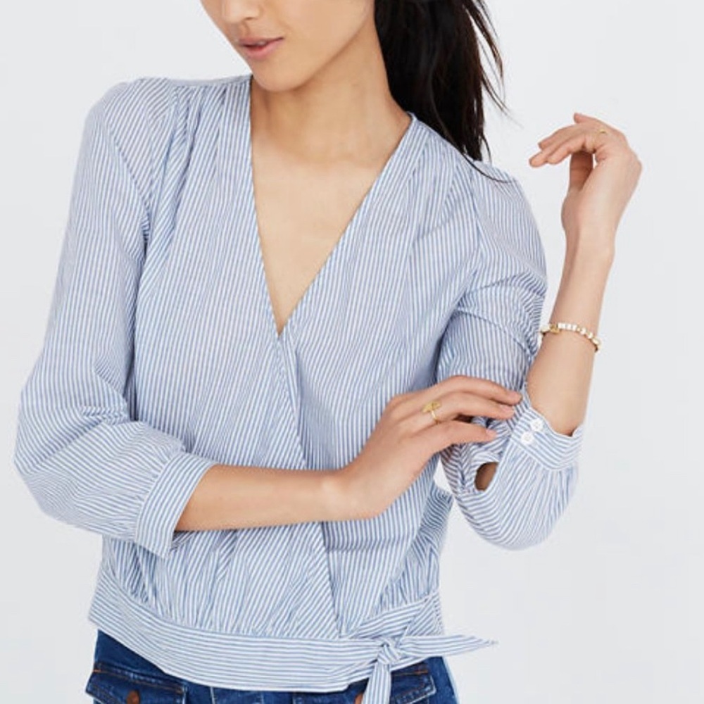 Madewell Blue and White Striped Wrap Top